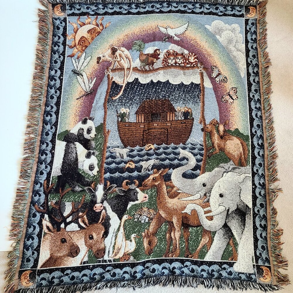Woven throw Afghan or blanket Noah's ark.